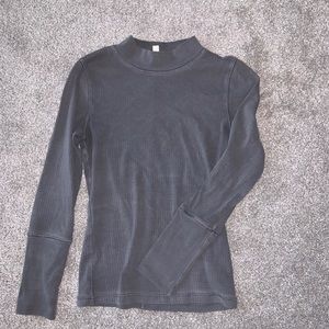 Gray ribbed mock neck top